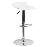 Dax Contemporary White Vinyl Adjustable Height Barstool with Solid Wave Seat and Chrome Base