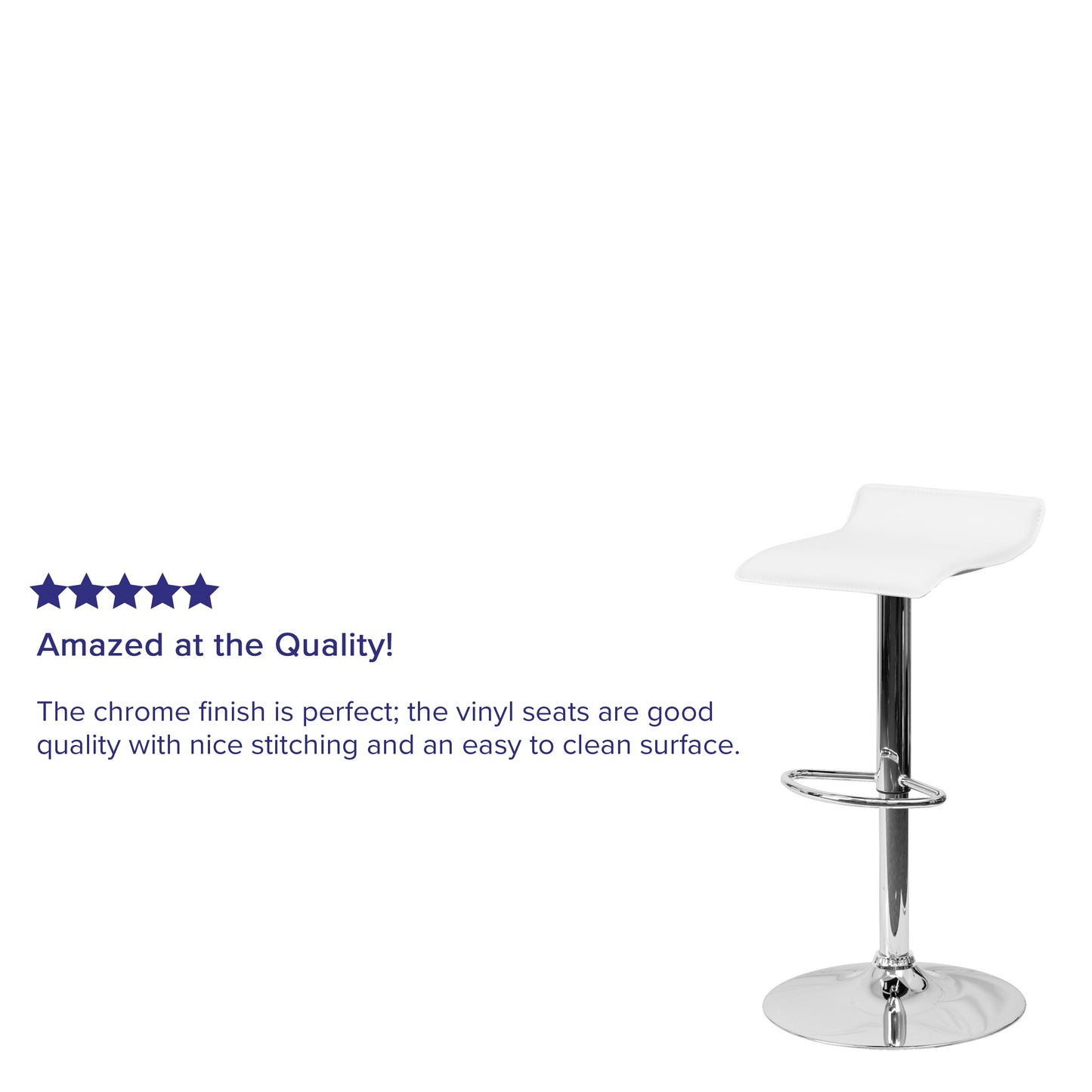 Dax Contemporary White Vinyl Adjustable Height Barstool with Solid Wave Seat and Chrome Base