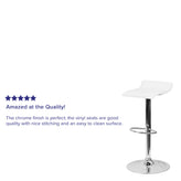 Dax Contemporary White Vinyl Adjustable Height Barstool with Solid Wave Seat and Chrome Base