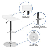 Dax Contemporary White Vinyl Adjustable Height Barstool with Solid Wave Seat and Chrome Base