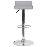 Mark Contemporary Gray Vinyl Adjustable Height Barstool with Quilted Wave Seat and Chrome Base