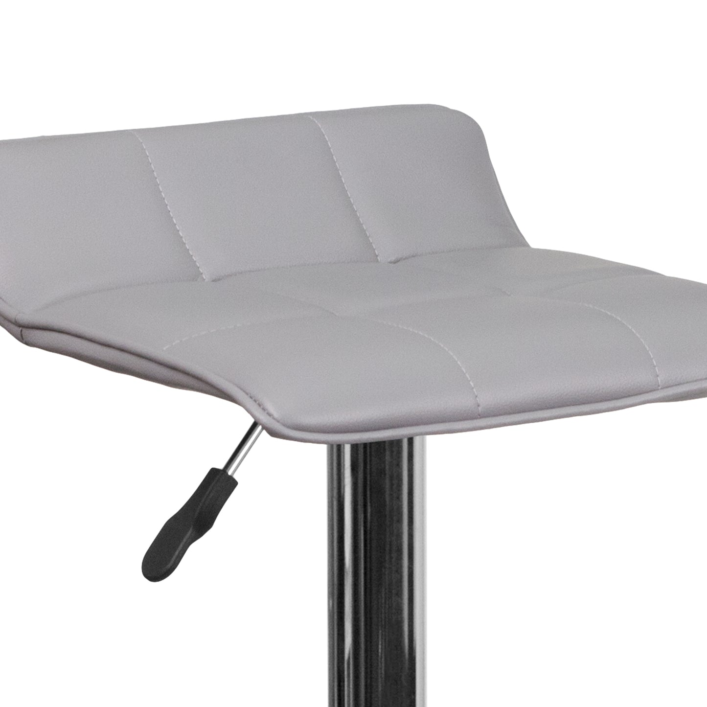 Mark Contemporary Gray Vinyl Adjustable Height Barstool with Quilted Wave Seat and Chrome Base