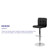 Kathleen Contemporary Black Quilted Vinyl Adjustable Height Barstool with Chrome Base