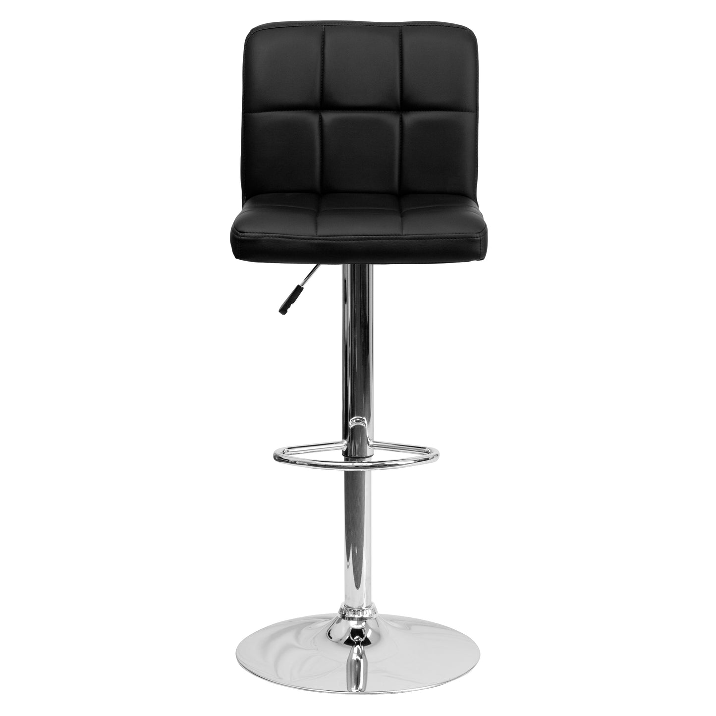 Kathleen Contemporary Black Quilted Vinyl Adjustable Height Barstool with Chrome Base