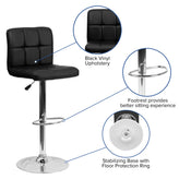 Kathleen Contemporary Black Quilted Vinyl Adjustable Height Barstool with Chrome Base