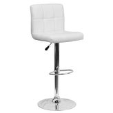 Kathleen Contemporary White Quilted Vinyl Adjustable Height Barstool with Chrome Base