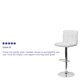 Kathleen Contemporary White Quilted Vinyl Adjustable Height Barstool with Chrome Base