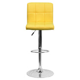 Kathleen Contemporary Yellow Quilted Vinyl Adjustable Height Barstool with Chrome Base