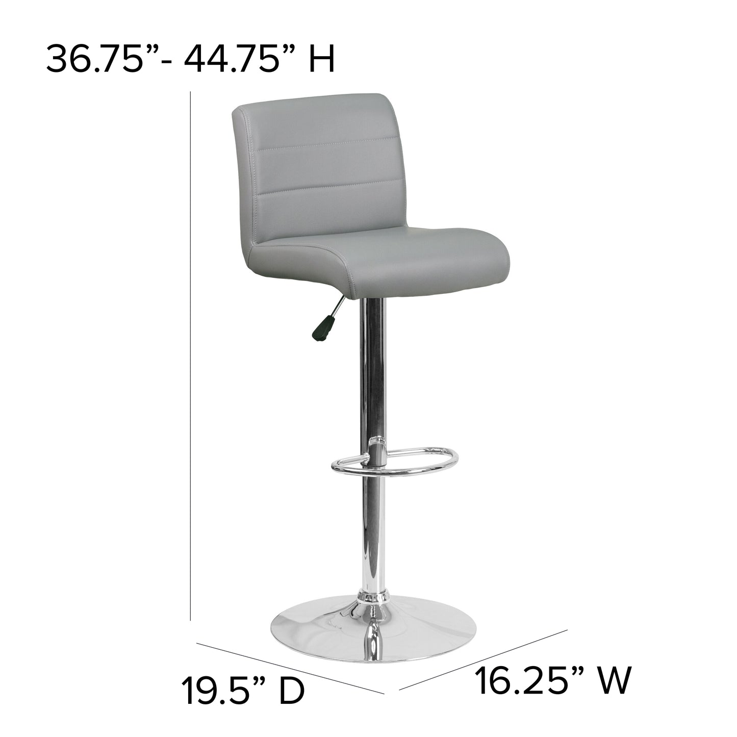 Scott Contemporary Gray Vinyl Adjustable Height Barstool with Rolled Seat and Chrome Base