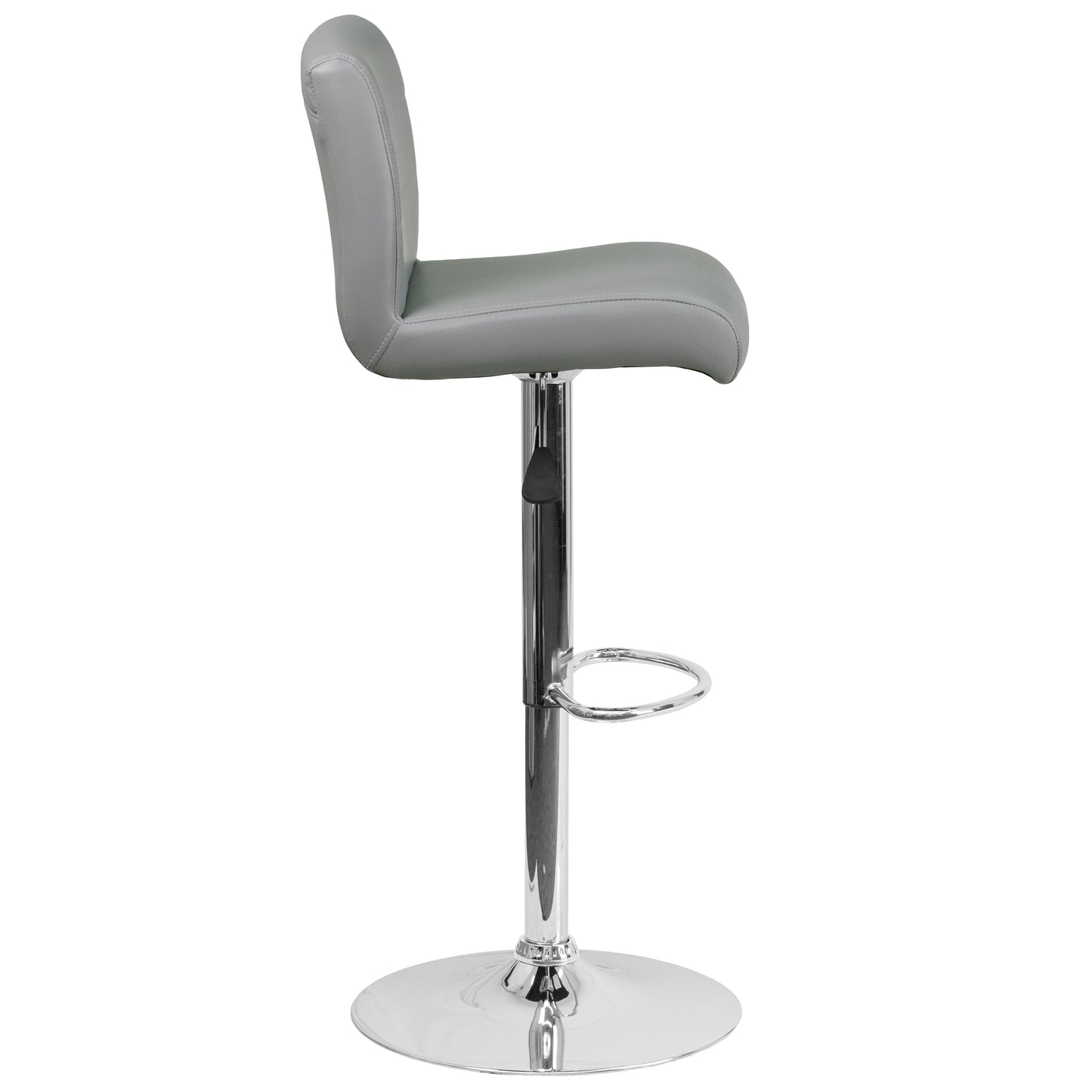 Scott Contemporary Gray Vinyl Adjustable Height Barstool with Rolled Seat and Chrome Base