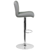 Scott Contemporary Gray Vinyl Adjustable Height Barstool with Rolled Seat and Chrome Base