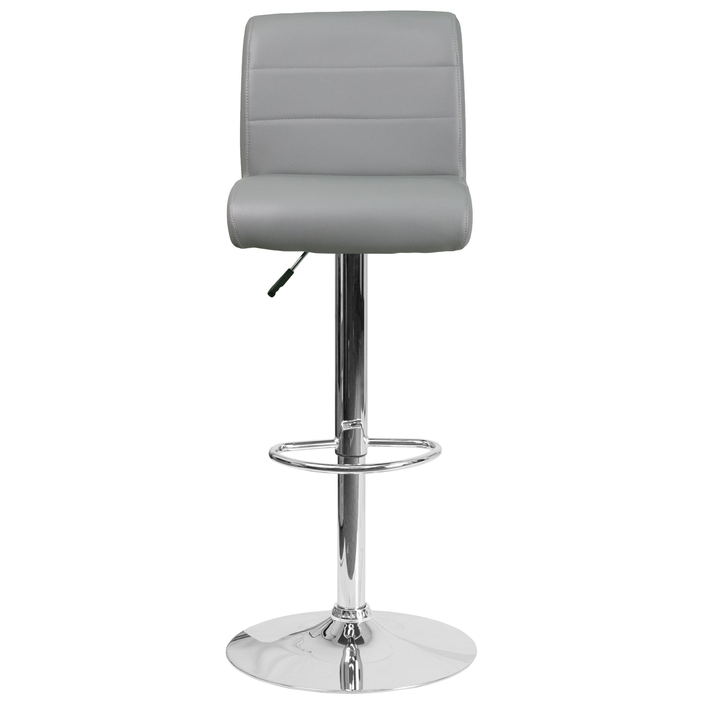 Scott Contemporary Gray Vinyl Adjustable Height Barstool with Rolled Seat and Chrome Base
