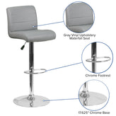 Scott Contemporary Gray Vinyl Adjustable Height Barstool with Rolled Seat and Chrome Base