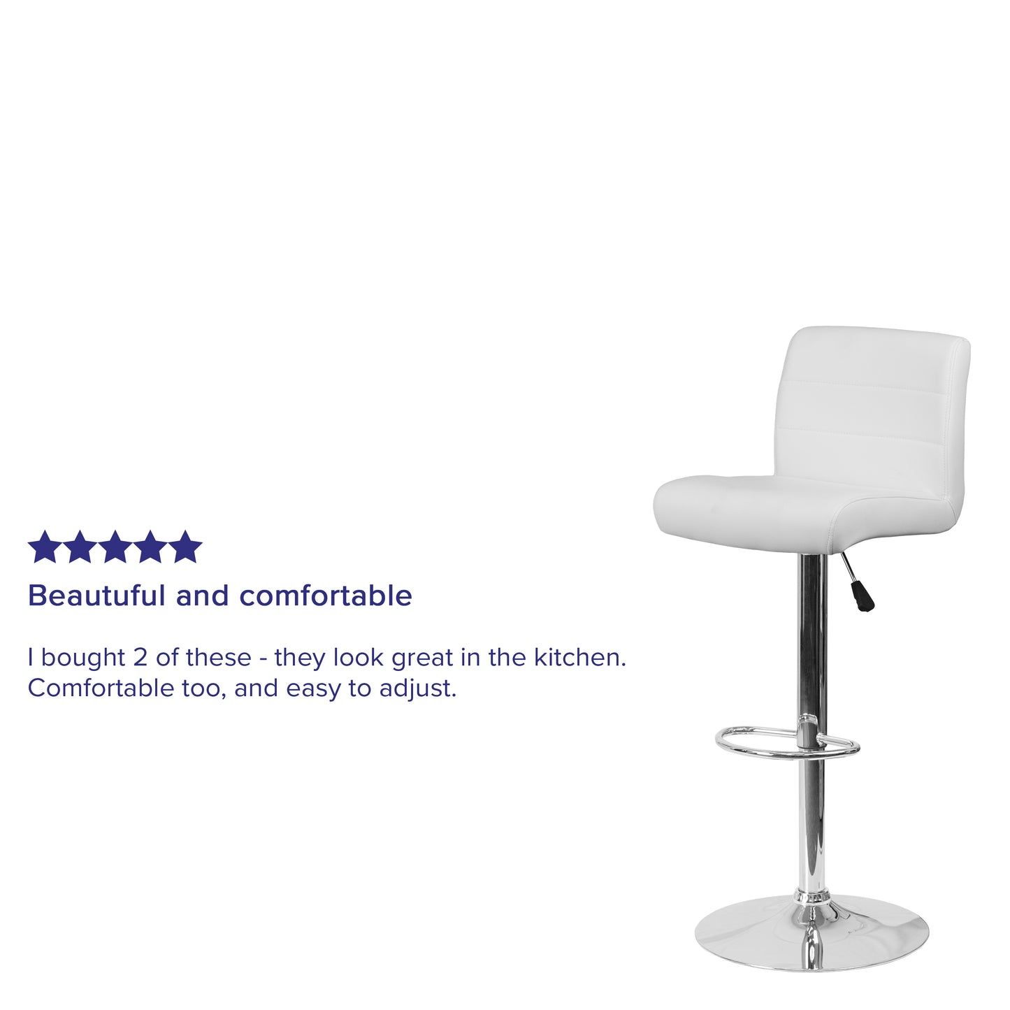 Scott Contemporary White Vinyl Adjustable Height Barstool with Rolled Seat and Chrome Base