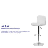 Scott Contemporary White Vinyl Adjustable Height Barstool with Rolled Seat and Chrome Base