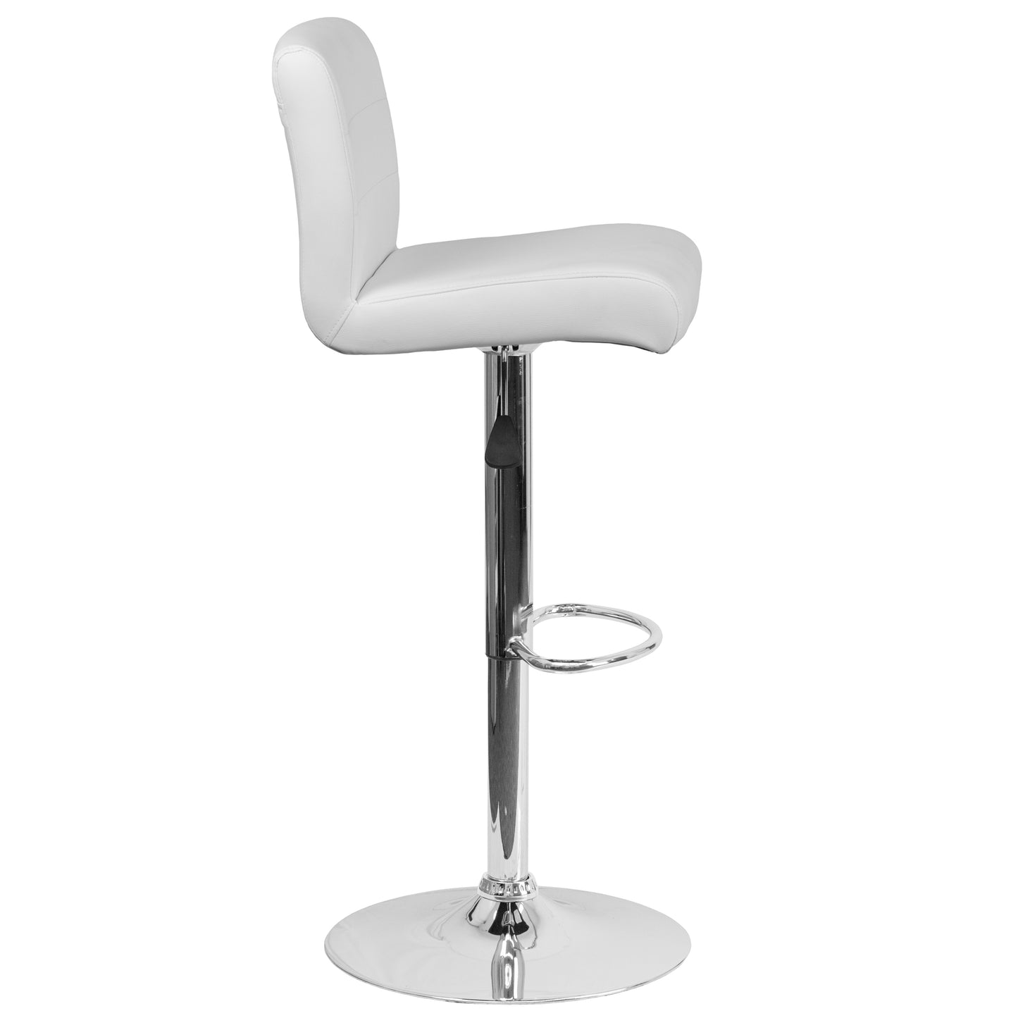 Scott Contemporary White Vinyl Adjustable Height Barstool with Rolled Seat and Chrome Base