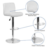 Scott Contemporary White Vinyl Adjustable Height Barstool with Rolled Seat and Chrome Base