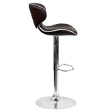 Devin Contemporary Cozy Mid-Back Brown Vinyl Adjustable Height Barstool with Chrome Base