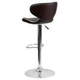 Devin Contemporary Cozy Mid-Back Brown Vinyl Adjustable Height Barstool with Chrome Base