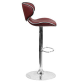 Devin Contemporary Cozy Mid-Back Burgundy Vinyl Adjustable Height Barstool with Chrome Base