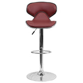 Devin Contemporary Cozy Mid-Back Burgundy Vinyl Adjustable Height Barstool with Chrome Base