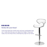 Devin Contemporary Cozy Mid-Back White Vinyl Adjustable Height Barstool with Chrome Base