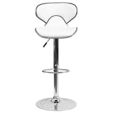 Devin Contemporary Cozy Mid-Back White Vinyl Adjustable Height Barstool with Chrome Base