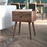 Hatfield Mid-Century Modern One Drawer Wood Nightstand, Side Accent or End Table with Soft Close Storage Drawer, Dark Walnut