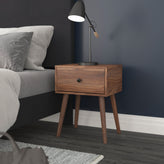 Hatfield Mid-Century Modern One Drawer Wood Nightstand, Side Accent or End Table with Soft Close Storage Drawer, Dark Walnut