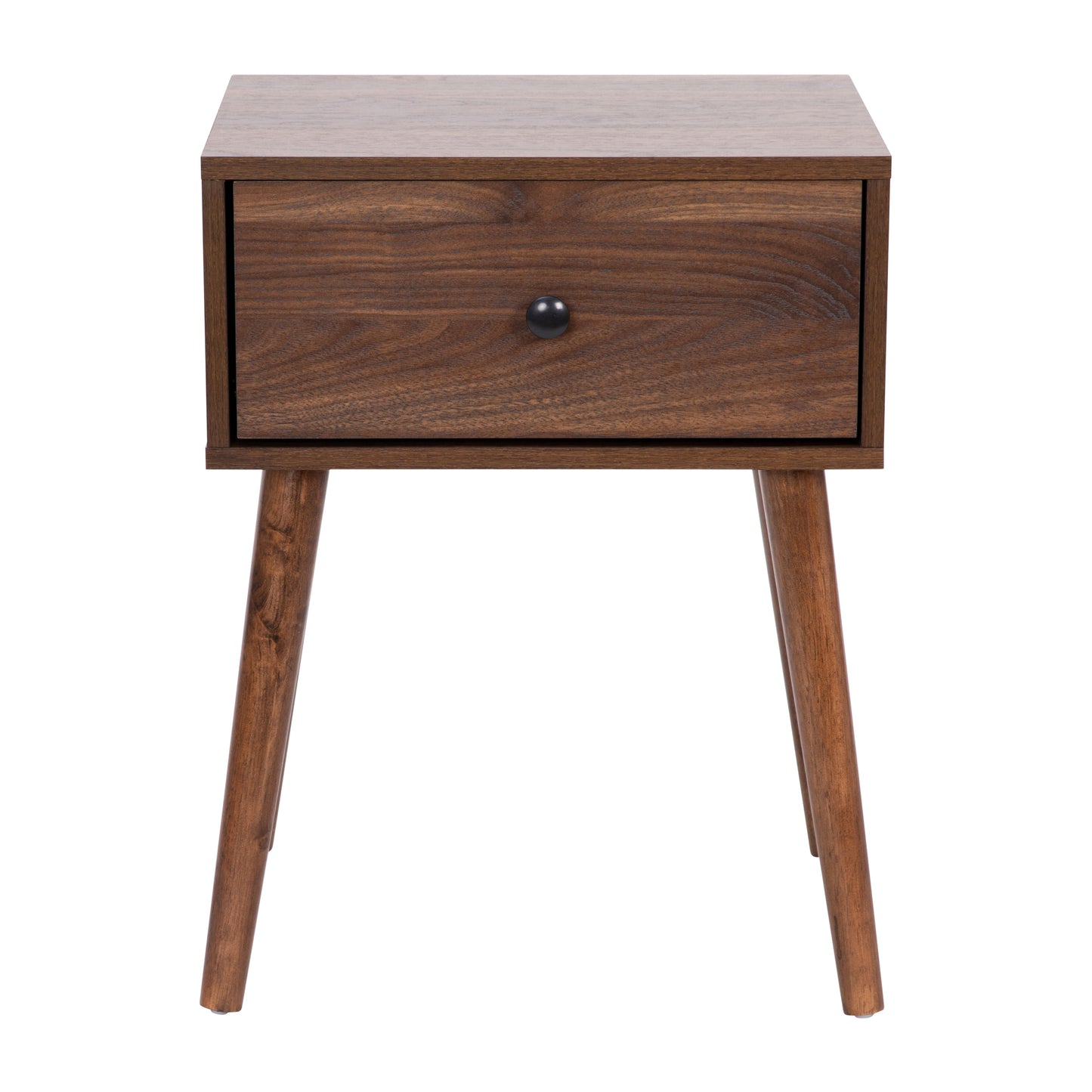 Hatfield Mid-Century Modern One Drawer Wood Nightstand, Side Accent or End Table with Soft Close Storage Drawer, Dark Walnut