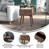 Hatfield Mid-Century Modern One Drawer Wood Nightstand, Side Accent or End Table with Soft Close Storage Drawer, Dark Walnut
