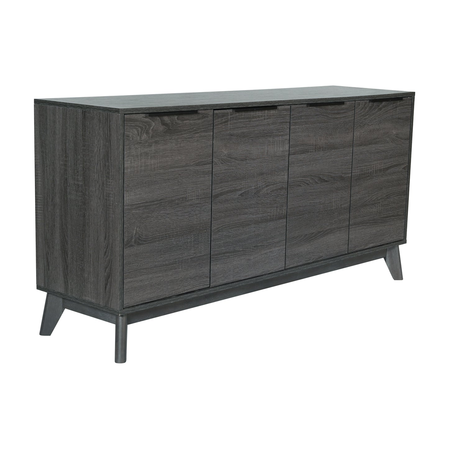 Hatfield Mid-Century Modern 60 Inch 4 Door Storage Buffet Sideboard, 4 Soft Close Doors, Adjustable Shelves, TV Stand for up to 64" TV's, Black Wash
