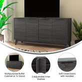 Hatfield Mid-Century Modern 60 Inch 4 Door Storage Buffet Sideboard, 4 Soft Close Doors, Adjustable Shelves, TV Stand for up to 64" TV's, Black Wash