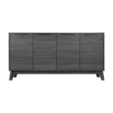 Hatfield Mid-Century Modern 60 Inch 4 Door Storage Buffet Sideboard, 4 Soft Close Doors, Adjustable Shelves, TV Stand for up to 64" TV's, Black Wash