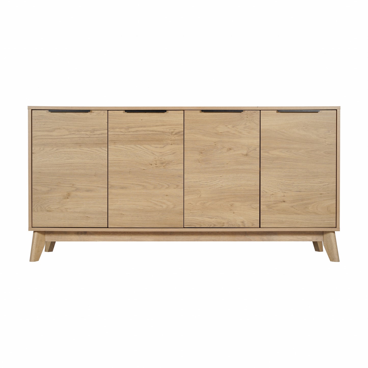 Hatfield Mid-Century Modern 60 Inch 4 Door Storage Buffet Sideboard, 4 Soft Close Doors, Adjustable Shelves, TV Stand for up to 64" TV's, Light Natural