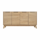 Hatfield Mid-Century Modern 60 Inch 4 Door Storage Buffet Sideboard, 4 Soft Close Doors, Adjustable Shelves, TV Stand for up to 64" TV's, Light Natural
