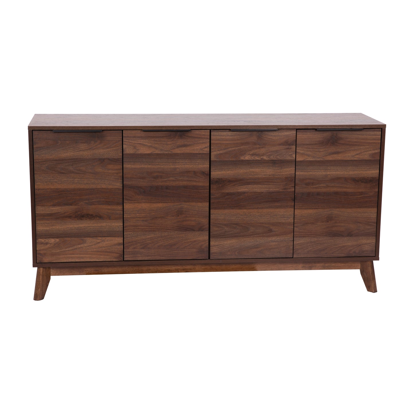 Hatfield Mid-Century Modern 60 Inch 4 Door Storage Buffet Sideboard, 4 Soft Close Doors, Adjustable Shelves, TV Stand for up to 64" TV's, Dark Walnut