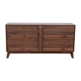 Hatfield Mid-Century Modern 60 Inch 4 Door Storage Buffet Sideboard, 4 Soft Close Doors, Adjustable Shelves, TV Stand for up to 64" TV's, Dark Walnut