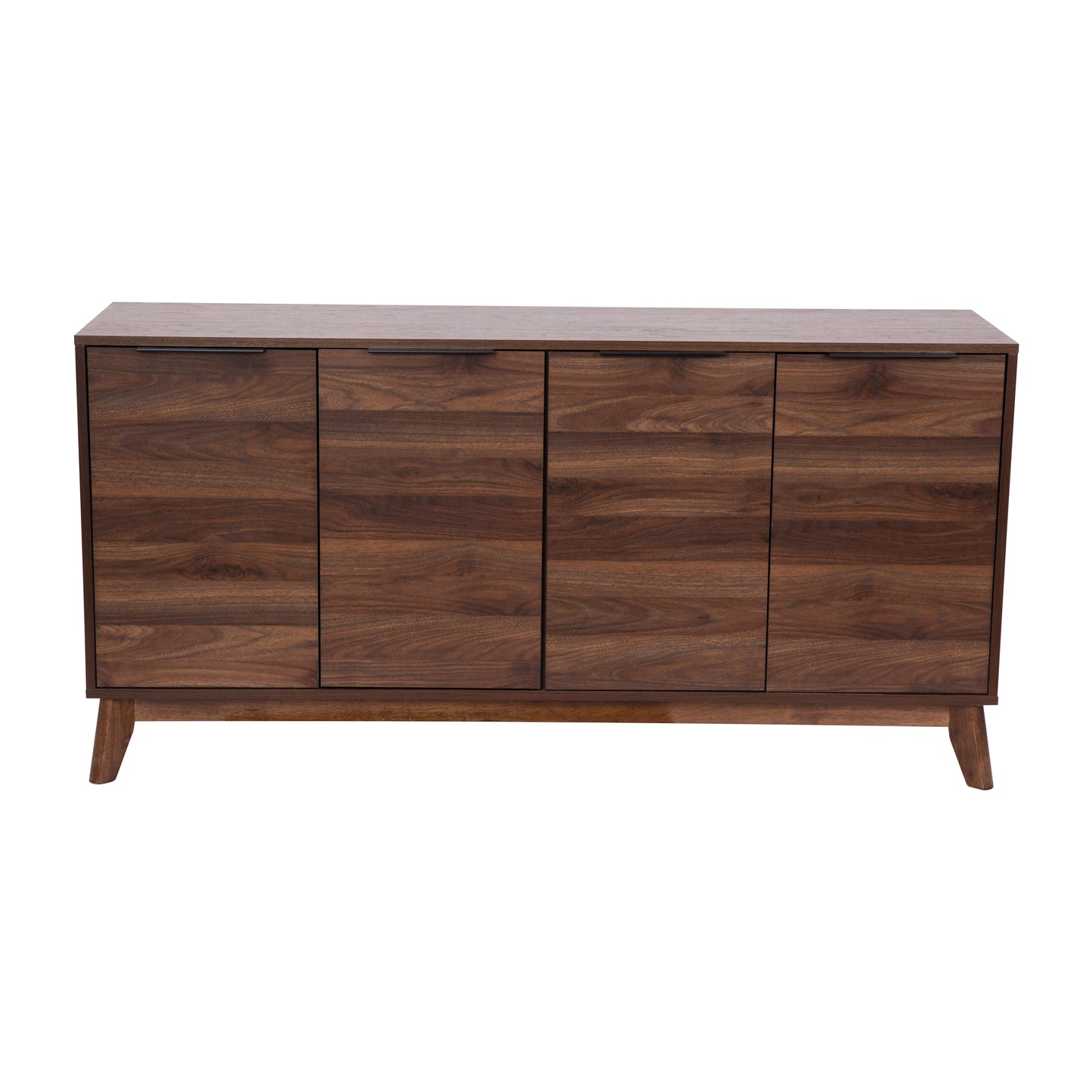 Hatfield Mid-Century Modern 60 Inch 4 Door Storage Buffet Sideboard, 4 Soft Close Doors, Adjustable Shelves, TV Stand for up to 64" TV's, Dark Walnut