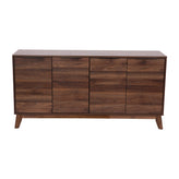 Hatfield Mid-Century Modern 60 Inch 4 Door Storage Buffet Sideboard, 4 Soft Close Doors, Adjustable Shelves, TV Stand for up to 64" TV's, Dark Walnut