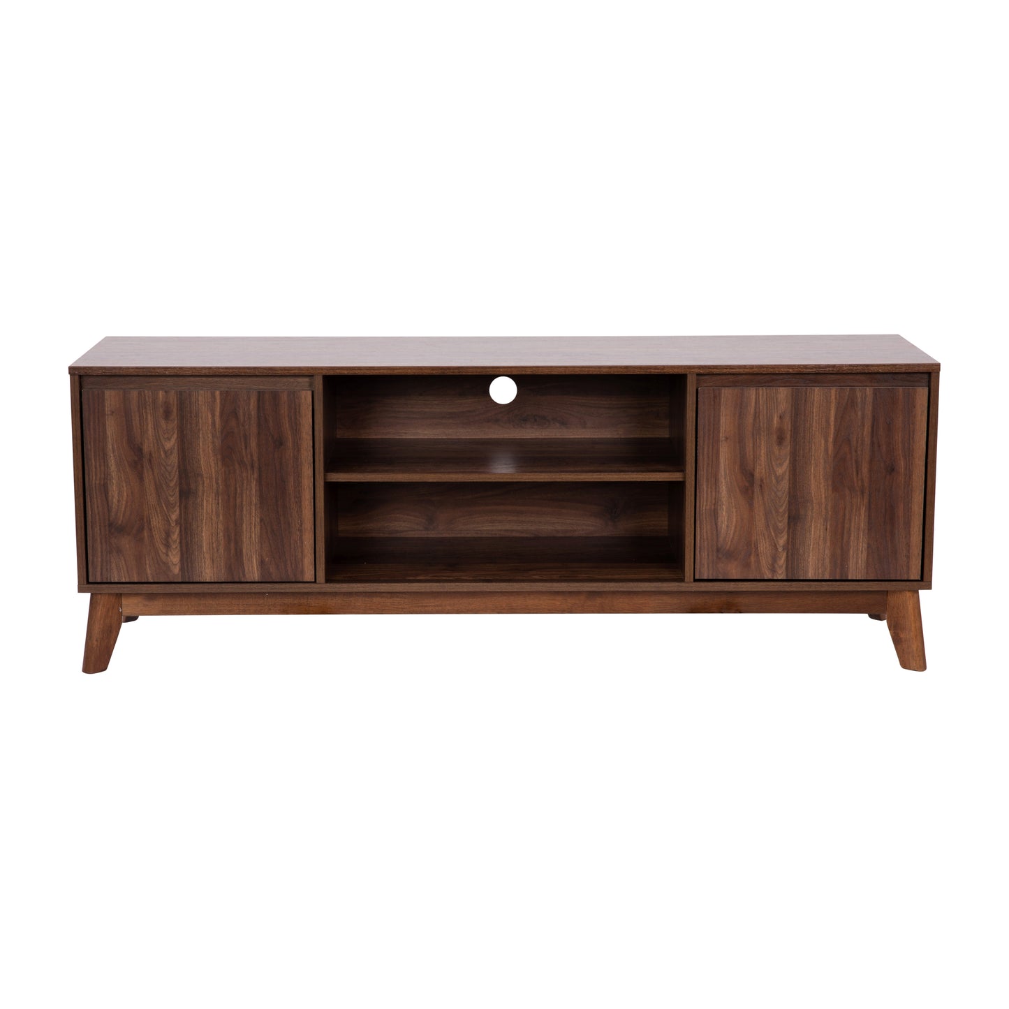 Hatfield Mid-Century Modern TV Stand in Walnut for up to 64 inch TV's - 60 Inch Media Center with Adjustable Center Shelf and Dual Soft Close Doors