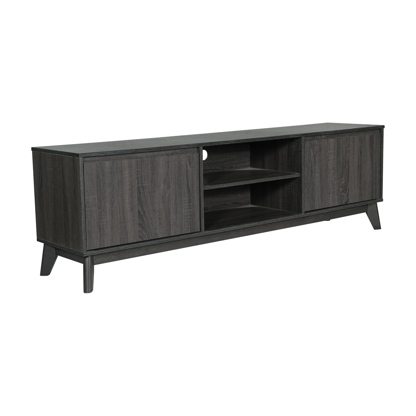 Hatfield Mid-Century Modern TV Stand in Black Wash for 65+ Inch TV's - 70 Inch Media Center with Adjustable Center Shelf and Dual Soft Close Doors
