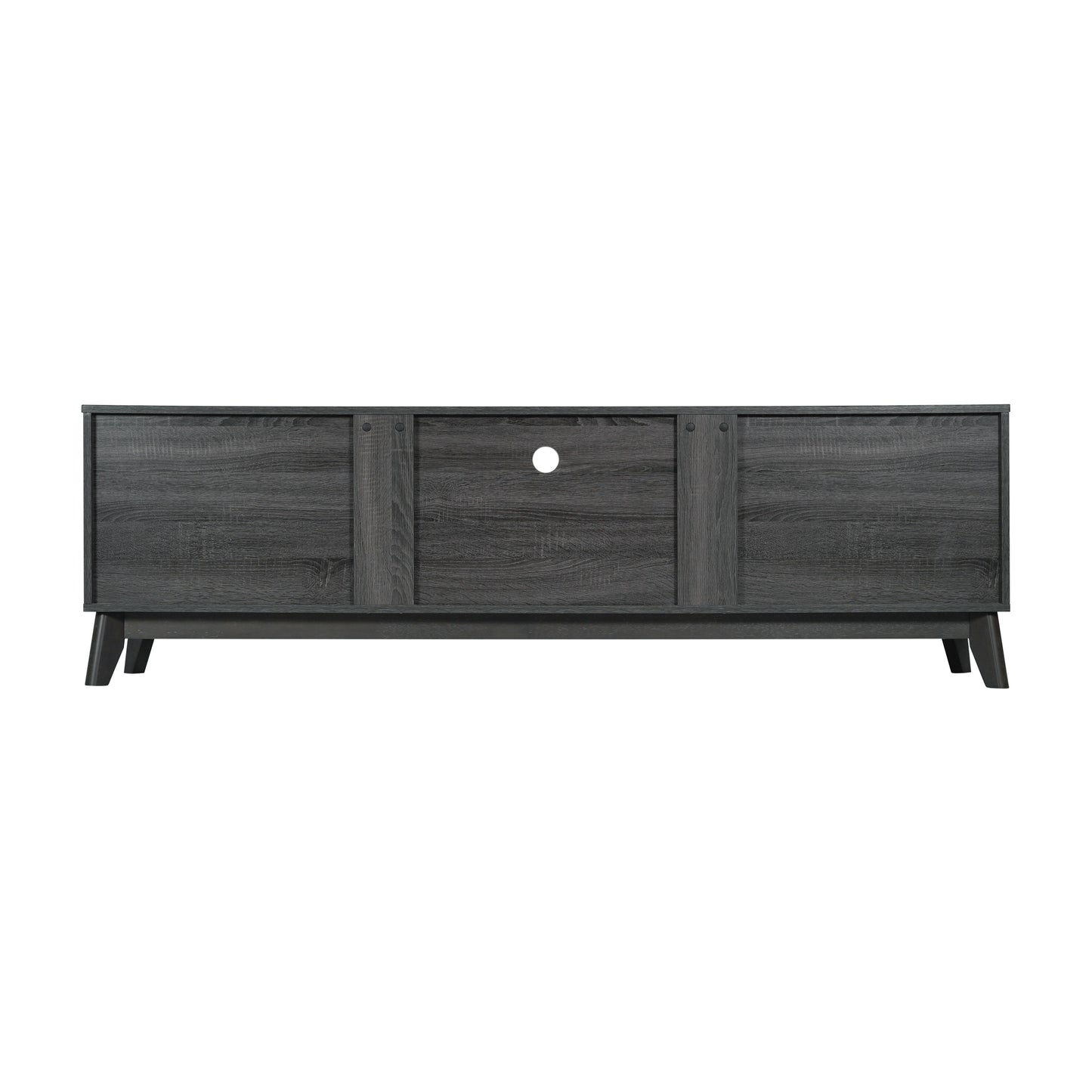 Hatfield Mid-Century Modern TV Stand in Black Wash for 65+ Inch TV's - 70 Inch Media Center with Adjustable Center Shelf and Dual Soft Close Doors