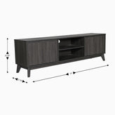 Hatfield Mid-Century Modern TV Stand in Black Wash for 65+ Inch TV's - 70 Inch Media Center with Adjustable Center Shelf and Dual Soft Close Doors