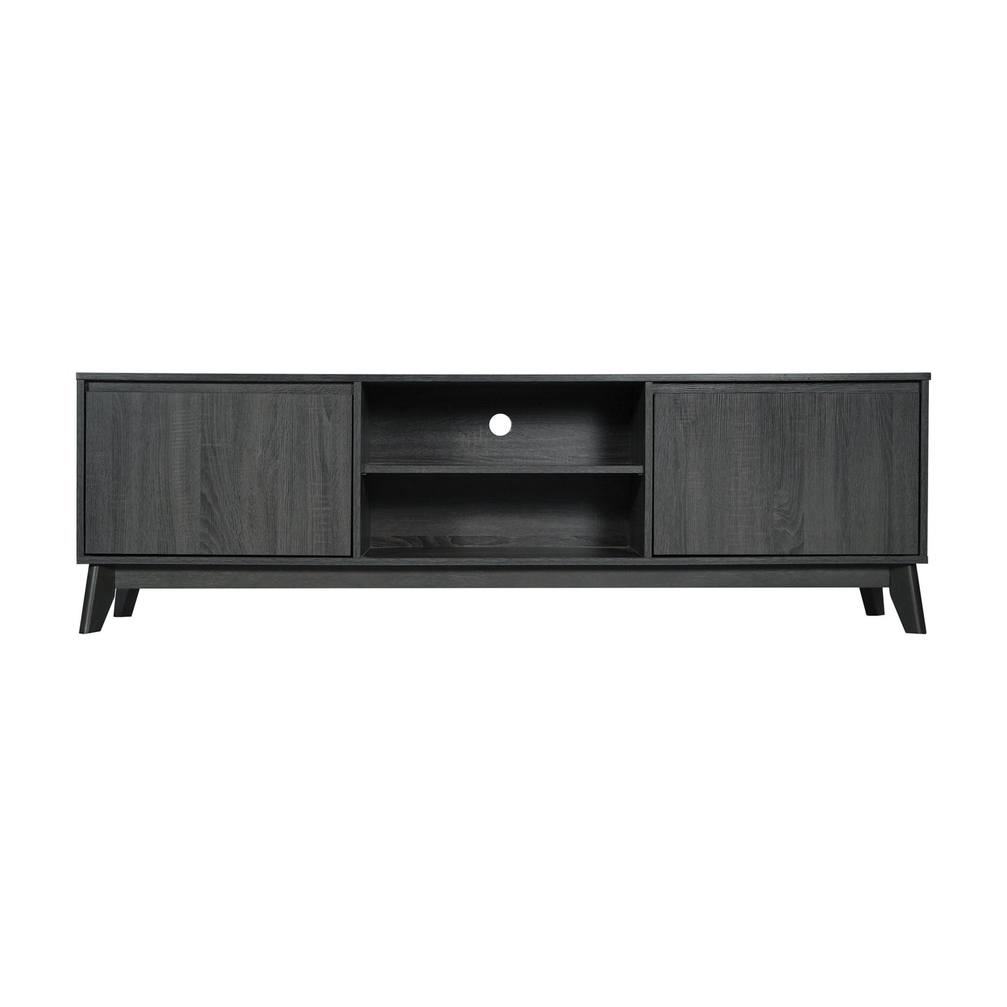 Hatfield Mid-Century Modern TV Stand in Black Wash for 65+ Inch TV's - 70 Inch Media Center with Adjustable Center Shelf and Dual Soft Close Doors