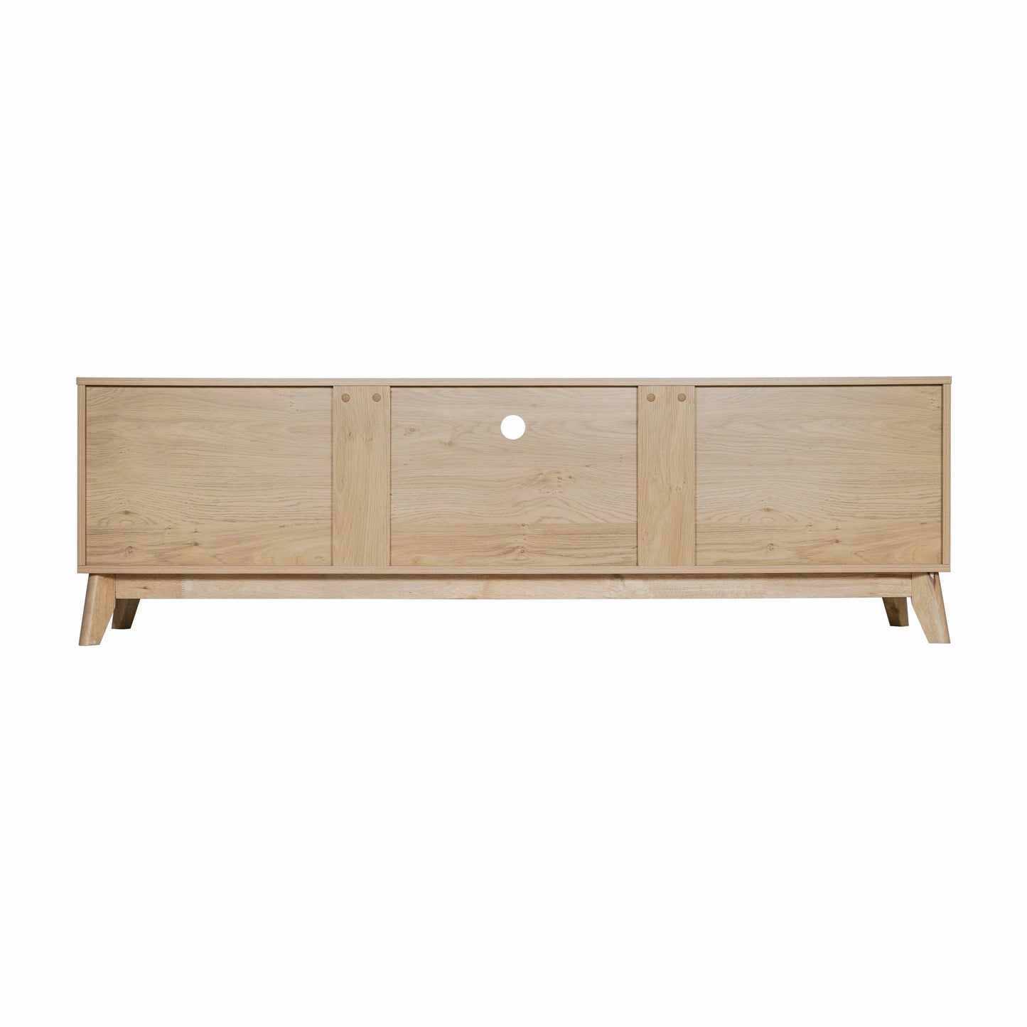 Hatfield Mid-Century Modern TV Stand in Light Natural for 65+ Inch TV's - 70 Inch Media Center with Adjustable Center Shelf and Dual Soft Close Doors