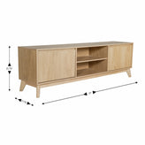 Hatfield Mid-Century Modern TV Stand in Light Natural for 65+ Inch TV's - 70 Inch Media Center with Adjustable Center Shelf and Dual Soft Close Doors