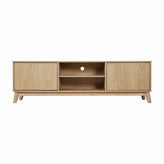 Hatfield Mid-Century Modern TV Stand in Light Natural for 65+ Inch TV's - 70 Inch Media Center with Adjustable Center Shelf and Dual Soft Close Doors