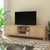 Hatfield Mid-Century Modern TV Stand in Light Natural for 65+ Inch TV's - 70 Inch Media Center with Adjustable Center Shelf and Dual Soft Close Doors