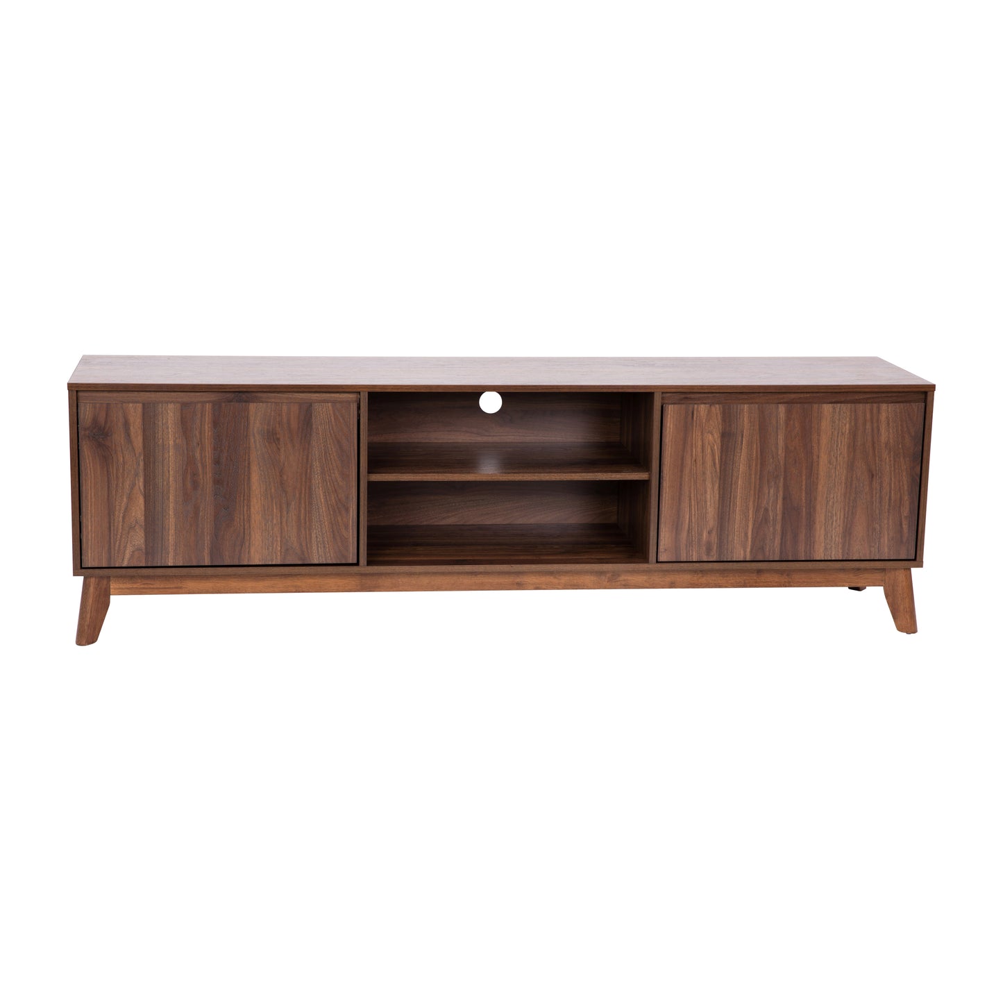 Hatfield Mid-Century Modern TV Stand in Walnut for 65+ Inch TV's - 70 Inch Media Center with Adjustable Center Shelf and Dual Soft Close Doors